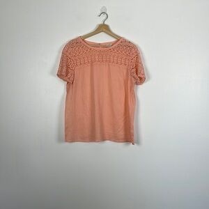J. Crew short sleeve crochet pullover linen keyhole closure tunic top Size 10